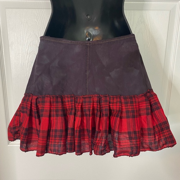 Upcycled Plaid Pleated Punk Mini Skirt Gothic Y2K Size 4 - Picture 2 of 5
